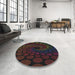 Round Machine Washable Transitional Chocolate Brown Rug in a Office, wshpat2580