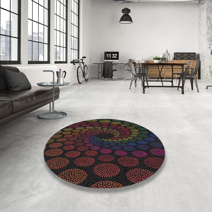 Round Patterned Chocolate Brown Novelty Rug in a Office, pat2580