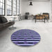 Round Patterned Blue Rug in a Office, pat2581blu