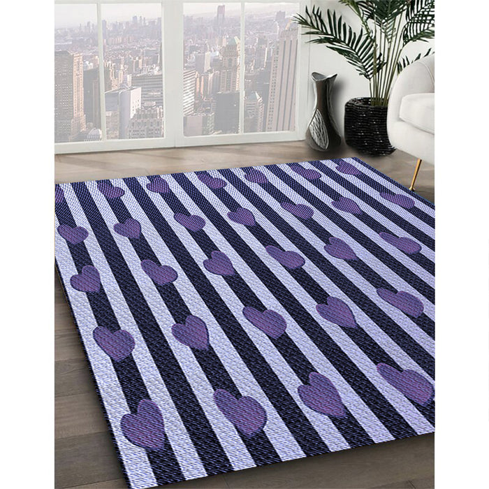 Patterned Blue Rug in Family Room, pat2581blu