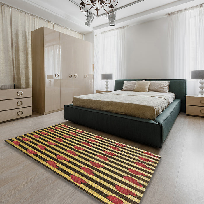Patterned Red Rug in a Bedroom, pat2581brn