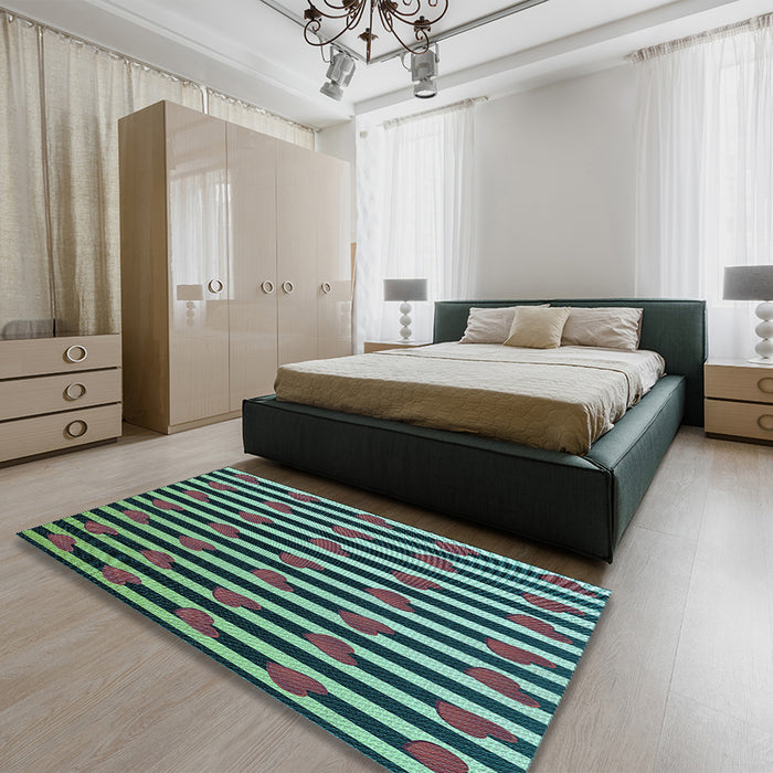 Patterned Gunmetal Green Rug in a Bedroom, pat2581lblu