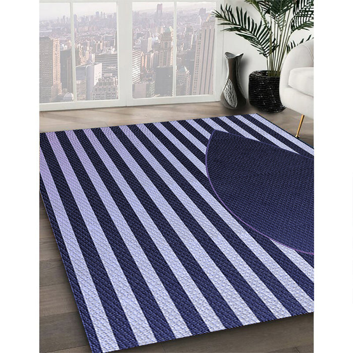 Patterned Night Blue Rug in Family Room, pat2582blu