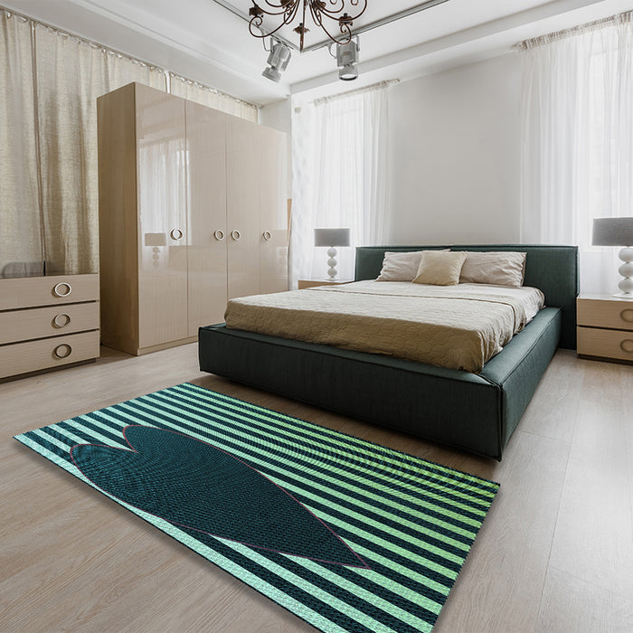 Patterned Mint Green Rug in a Bedroom, pat2582lblu