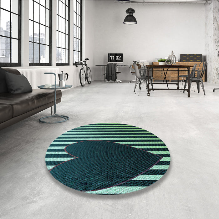 Round Patterned Mint Green Rug in a Office, pat2582lblu