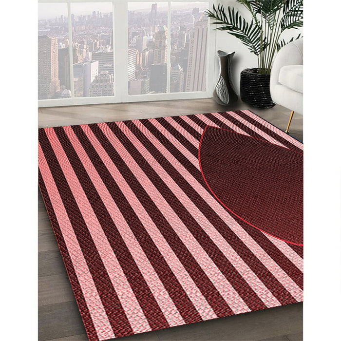 Patterned Red Rug in Family Room, pat2582rd