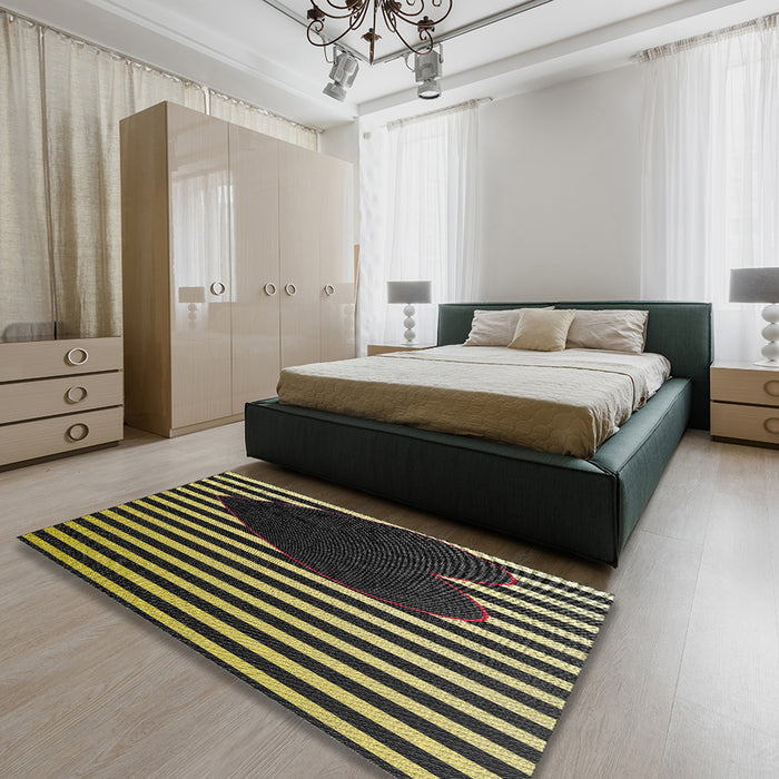 Patterned Copper Green Novelty Rug in a Bedroom, pat2582