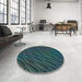 Round Patterned Deep-Sea Green Rug in a Office, pat2583lblu