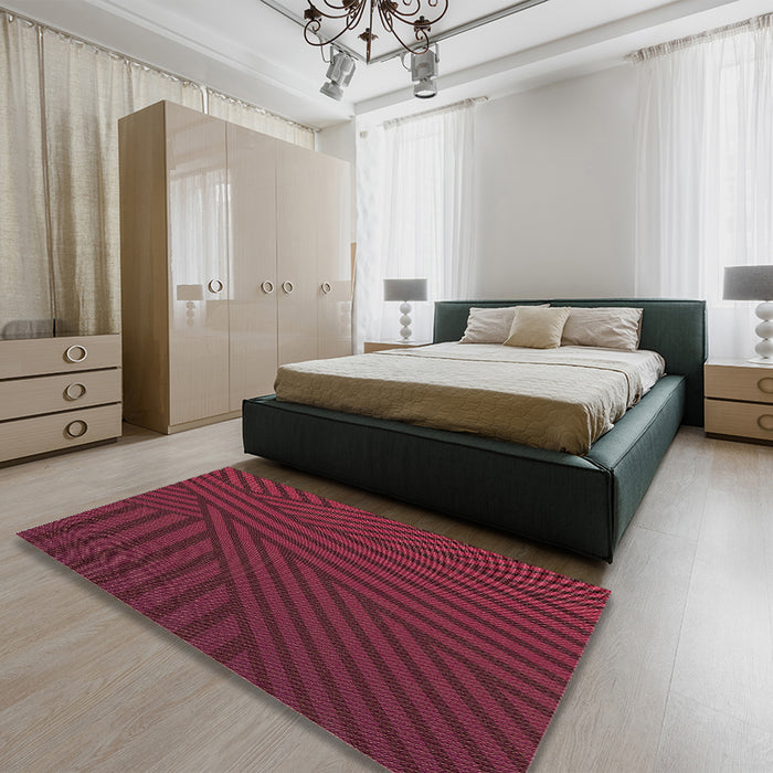 Patterned Bright Maroon Red Rug in a Bedroom, pat2584brn