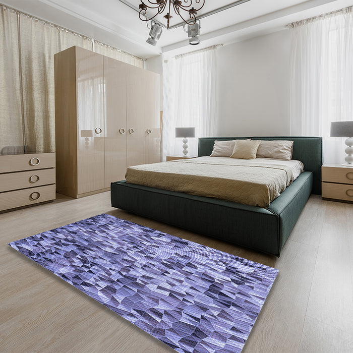 Patterned Deep Periwinkle Purple Rug in a Bedroom, pat2586blu