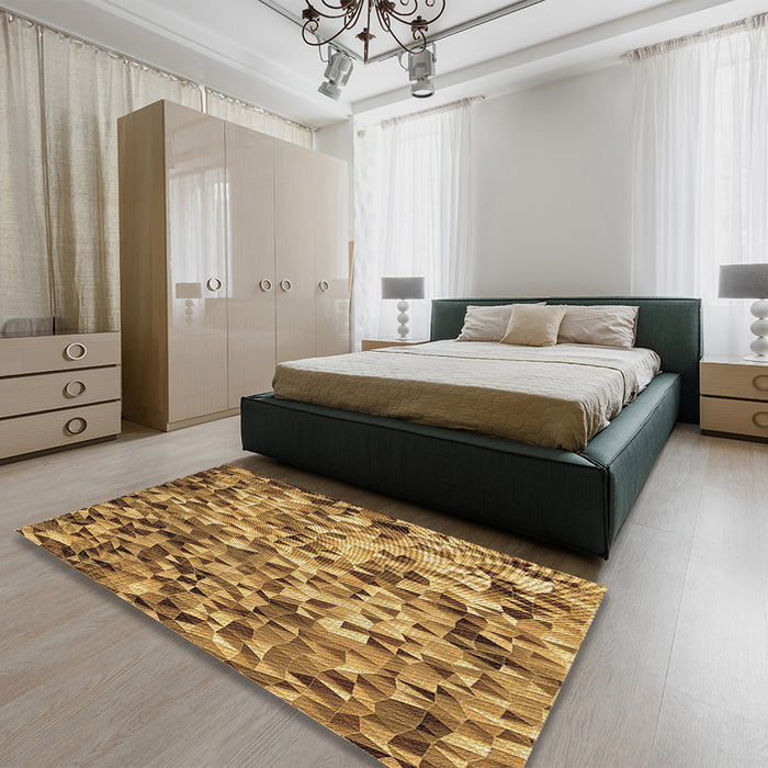 Patterned Saddle Brown Rug in a Bedroom, pat2586brn