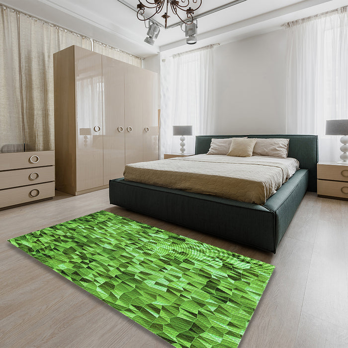 Patterned Green Rug in a Bedroom, pat2586grn