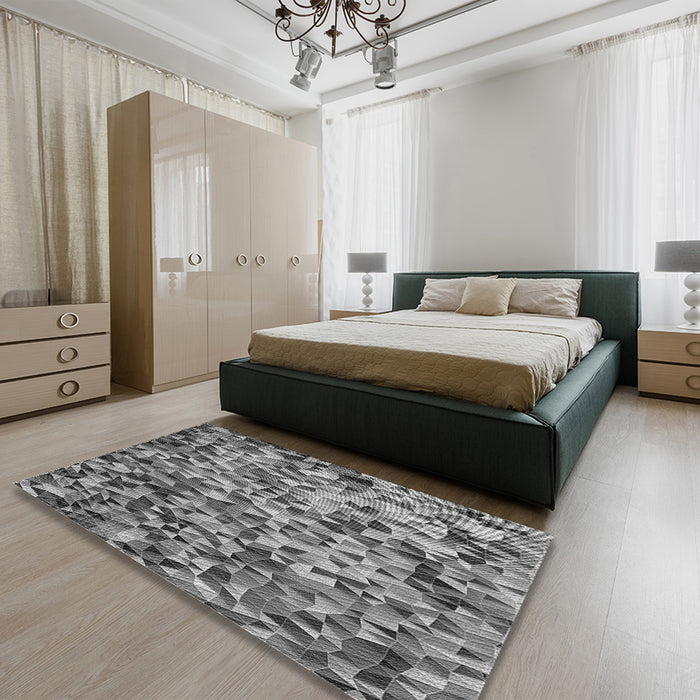 Patterned Dark Gray Rug in a Bedroom, pat2586gry
