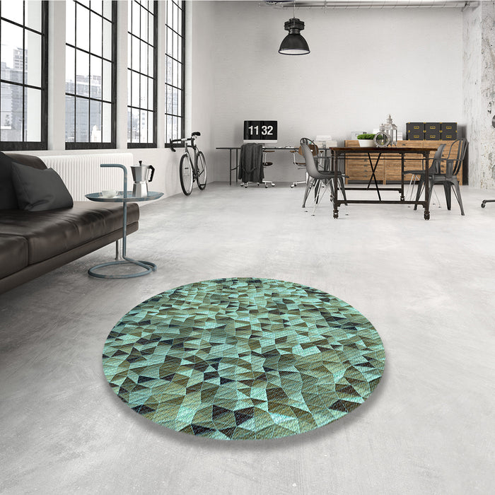 Round Patterned Medium Aqua Marine Green Rug in a Office, pat2586lblu