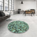 Round Patterned Medium Aqua Marine Green Rug in a Office, pat2586lblu