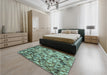 Patterned Medium Aqua Marine Green Rug in a Bedroom, pat2586lblu