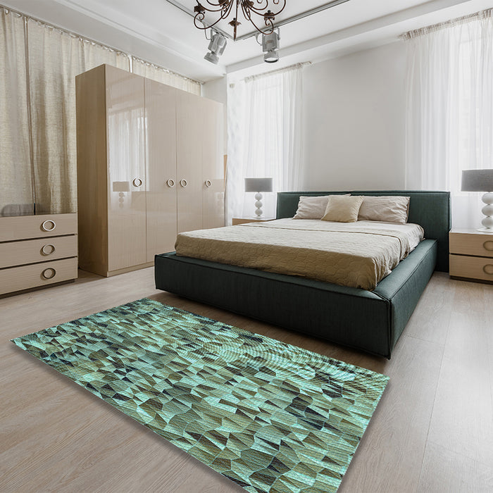 Patterned Medium Aqua Marine Green Rug in a Bedroom, pat2586lblu