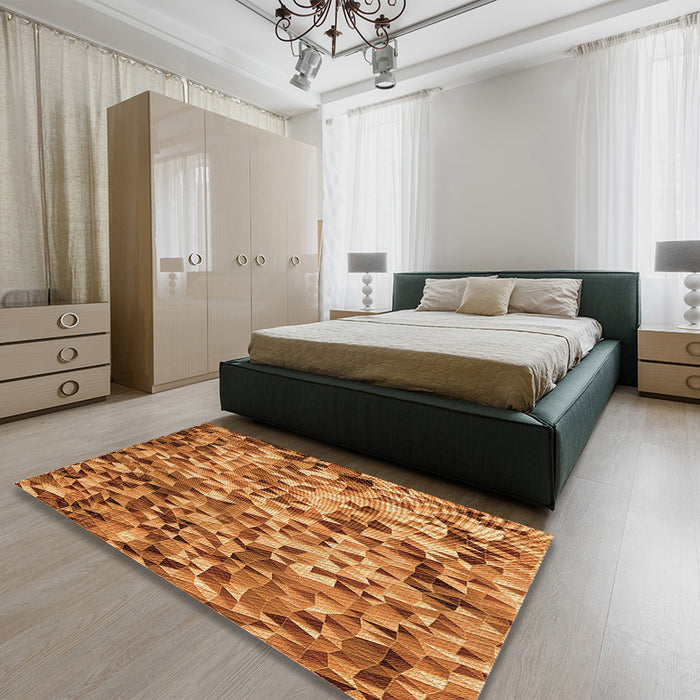 Patterned Orange Rug in a Bedroom, pat2586org