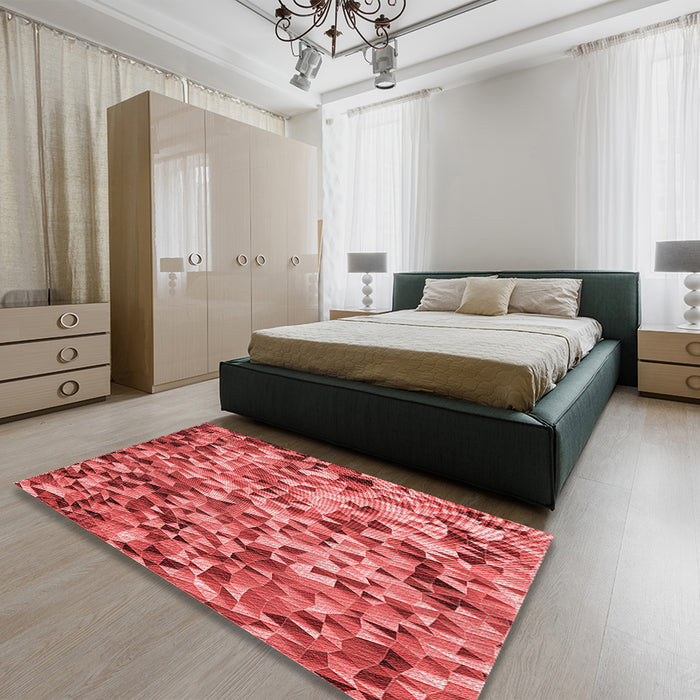Patterned Red Rug in a Bedroom, pat2586rd