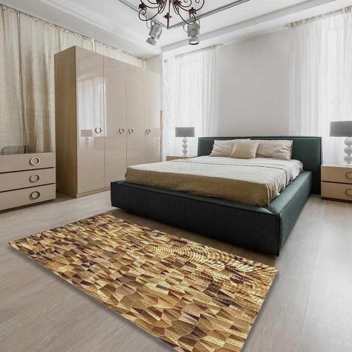 Machine Washable Transitional Saddle Brown Rug in a Bedroom, wshpat2586
