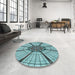 Round Patterned Greenish Blue Green Rug in a Office, pat2587lblu