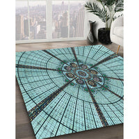 Patterned Greenish Blue Green Rug, pat2587lblu