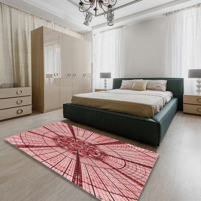 Patterned Pastel Pink Rug in a Bedroom, pat2587rd