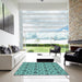 Machine Washable Transitional Turquoise Green Rug in a Kitchen, wshpat2588lblu