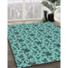 Patterned Turquoise Green Rug in Family Room, pat2588lblu