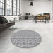 Round Machine Washable Transitional Grey Gray Rug in a Office, wshpat2589