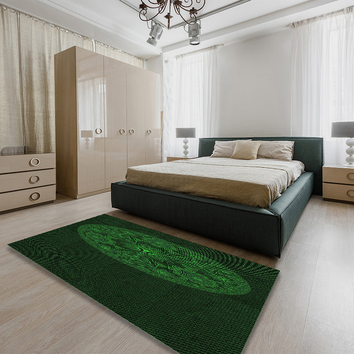 Patterned Green Rug in a Bedroom, pat259grn