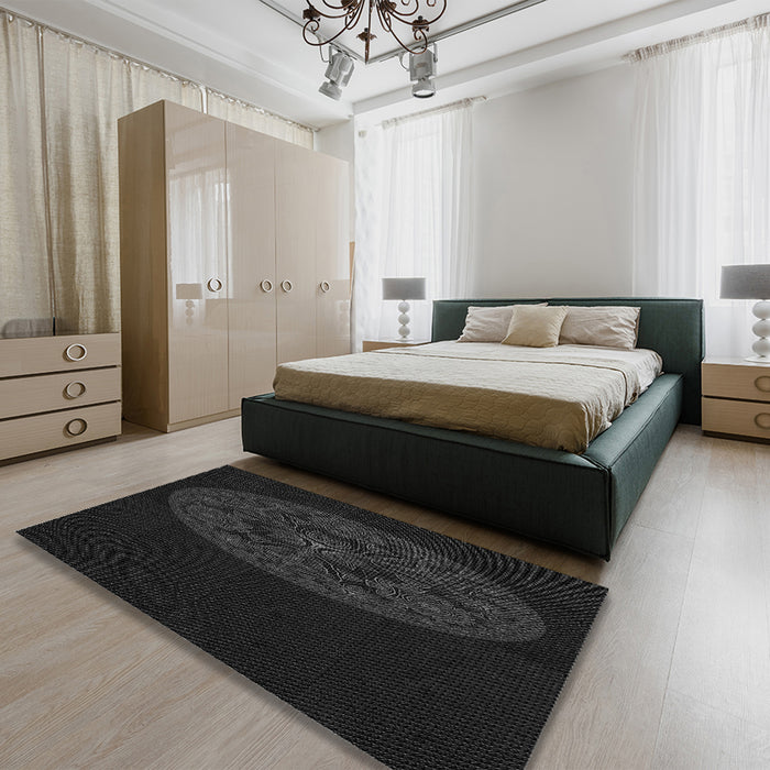 Patterned Black Rug in a Bedroom, pat259gry