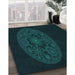 Patterned Black Rug in Family Room, pat259lblu