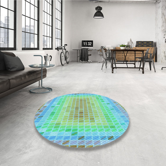 Round Patterned Turquoise Green Rug in a Office, pat2590lblu