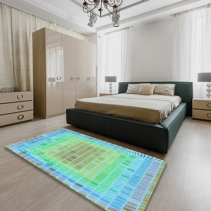 Patterned Turquoise Green Rug in a Bedroom, pat2590lblu