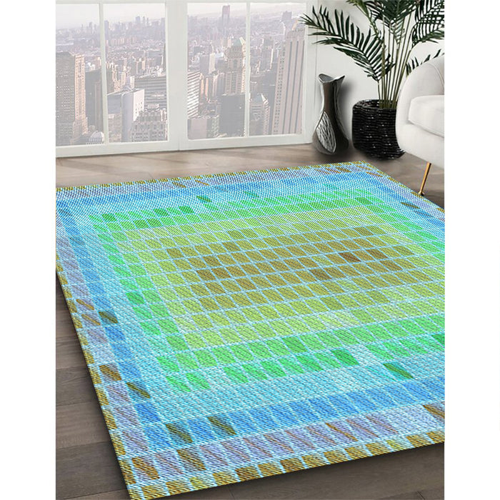 Patterned Turquoise Green Rug in Family Room, pat2590lblu