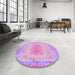 Round Patterned Pastel Purple Pink Rug in a Office, pat2590pur