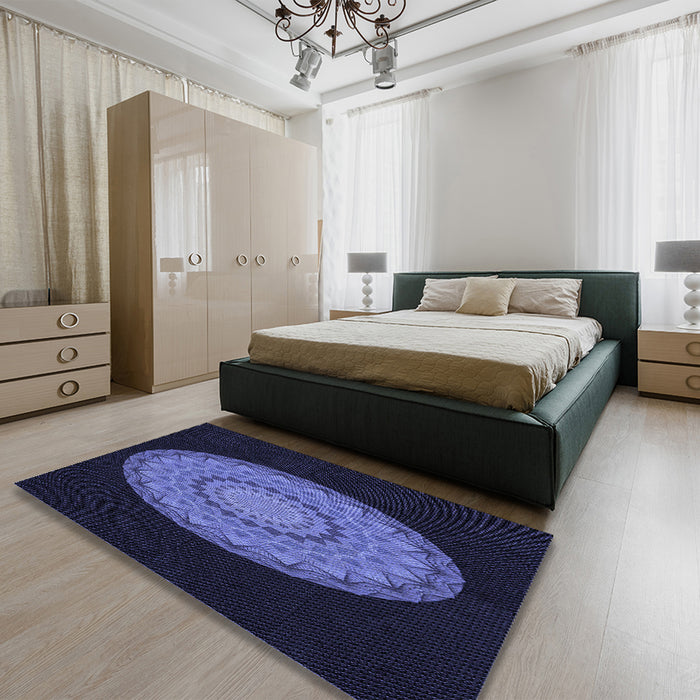 Patterned Night Blue Rug in a Bedroom, pat2591blu