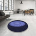 Round Patterned Night Blue Rug in a Office, pat2591blu