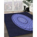 Patterned Night Blue Rug in Family Room, pat2591blu