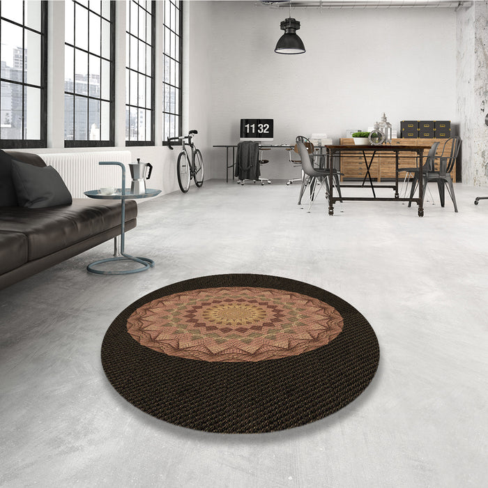 Round Patterned Sienna Brown Rug in a Office, pat2591brn
