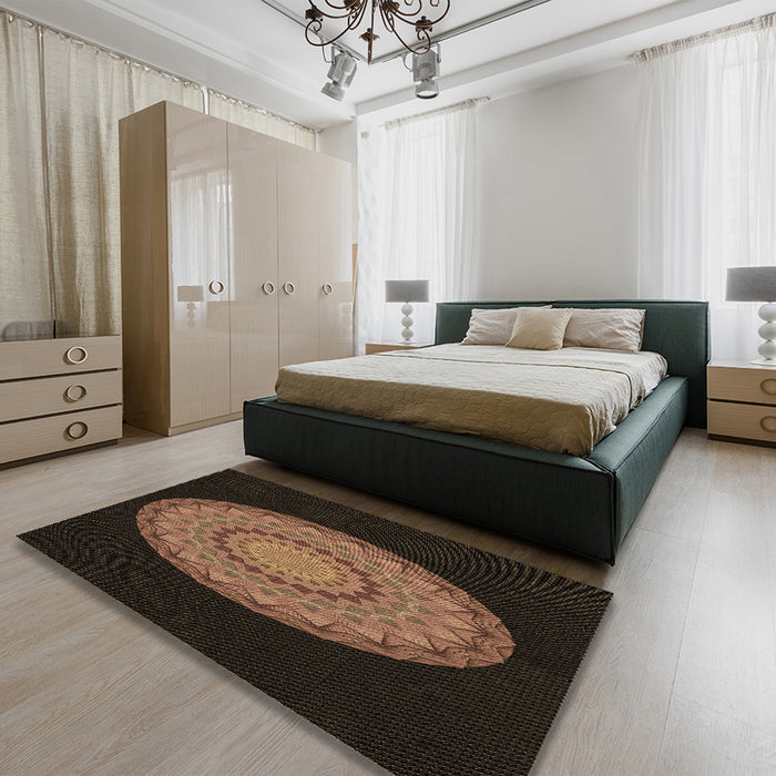 Patterned Sienna Brown Rug in a Bedroom, pat2591brn