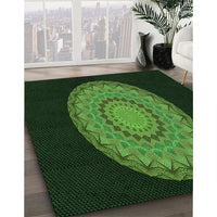 Patterned Dark Lime Green Rug, pat2591grn