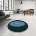 Round Patterned Glacial Blue Ice Blue Rug in a Office, pat2591lblu