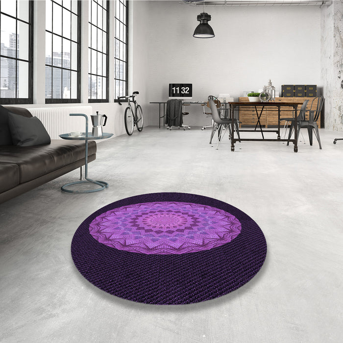 Round Patterned Dark Orchid Purple Rug in a Office, pat2591pur