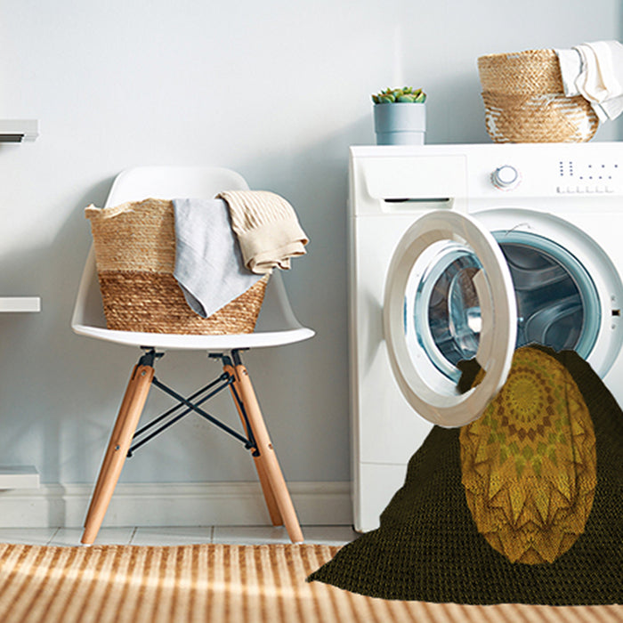 Machine Washable Transitional Black Brown Rug in a Washing Machine, wshpat2591yw