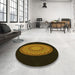 Round Patterned Black Brown Rug in a Office, pat2591yw