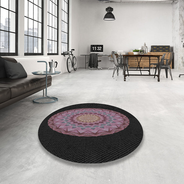 Round Machine Washable Transitional Mauve Taupe Purple Rug in a Office, wshpat2591