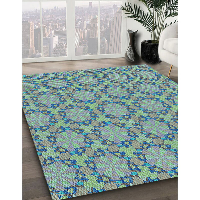 Patterned Azure Blue Rug in Family Room, pat2592lblu