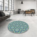 Round Patterned Azure Blue Rug in a Office, pat2592lblu